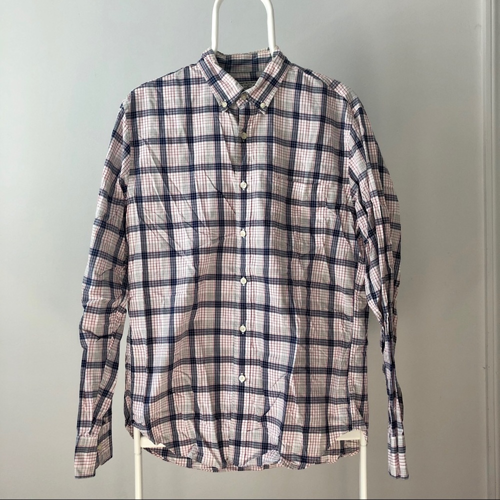 JCrew Secret Wash Shirt - Gray, Navy, Red Plaid
